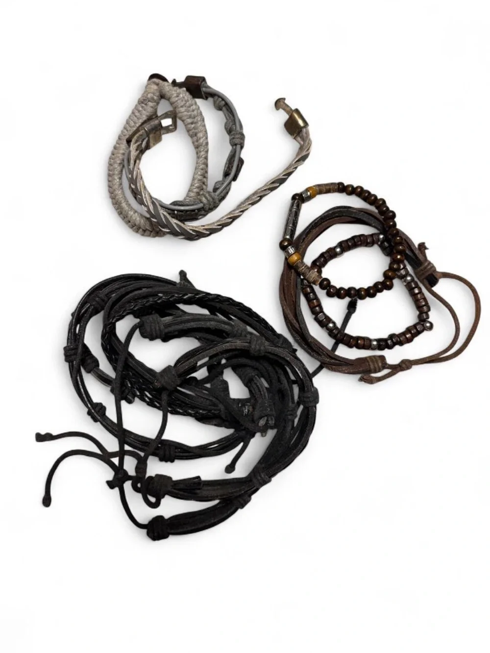 Men's Multi-Pack Braided & Beaded Bracelet Set - Black, Brown, Gray